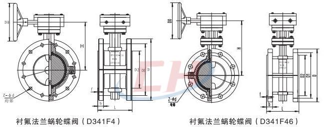 防爆电动衬氟法兰蝶阀结构图