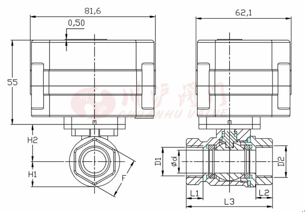 CWX电动微型球阀安装尺寸