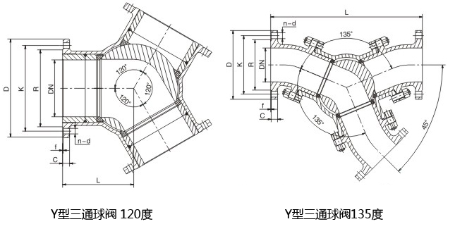 气动三通Y型球阀结构图