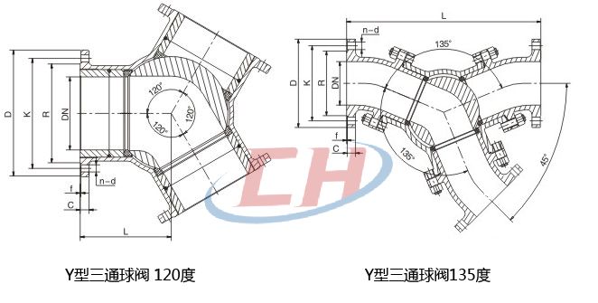 120度三通Y型球阀结构图